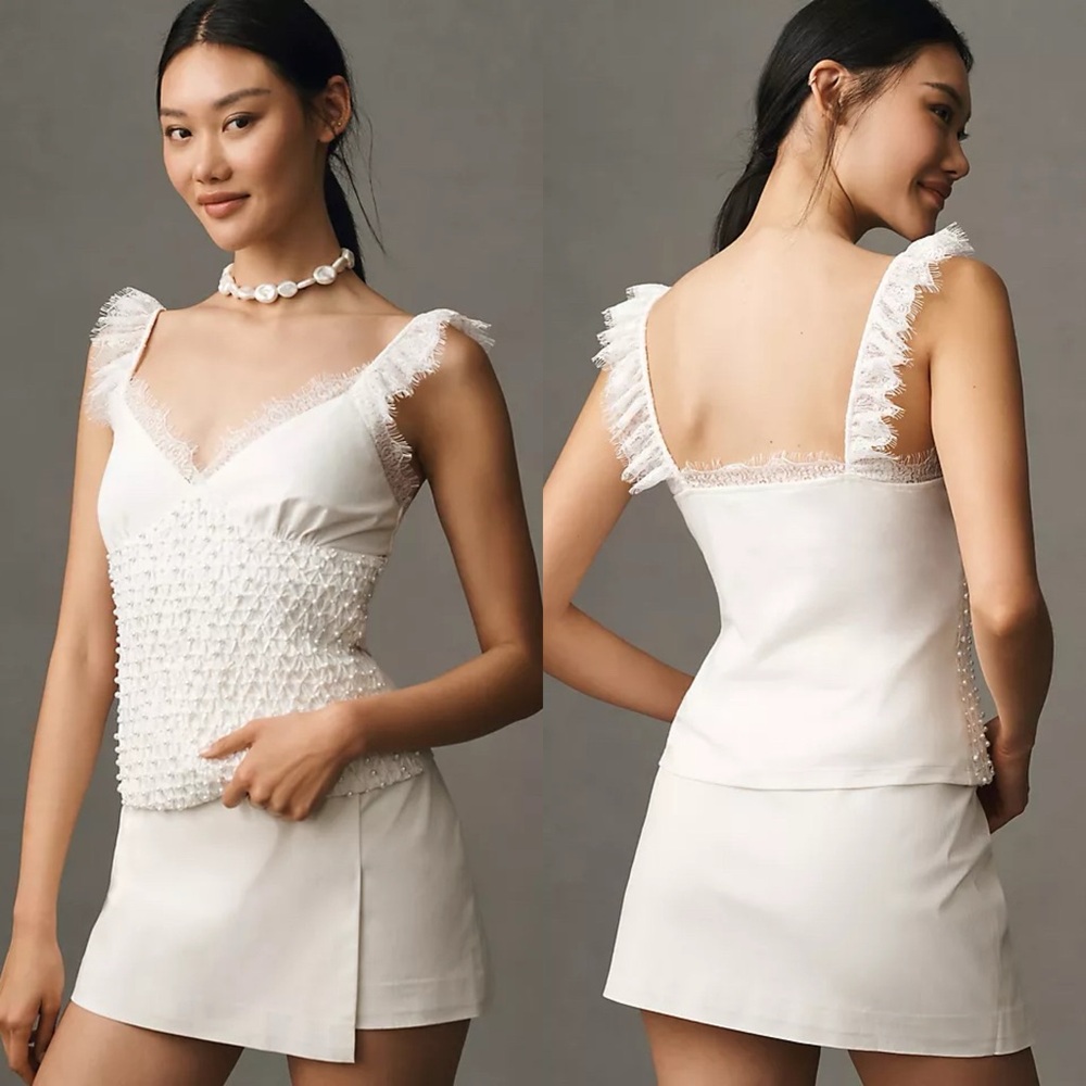 Anthropologie / Forever That Girl Pearl-Embellished
Ruched Tank in Ivory